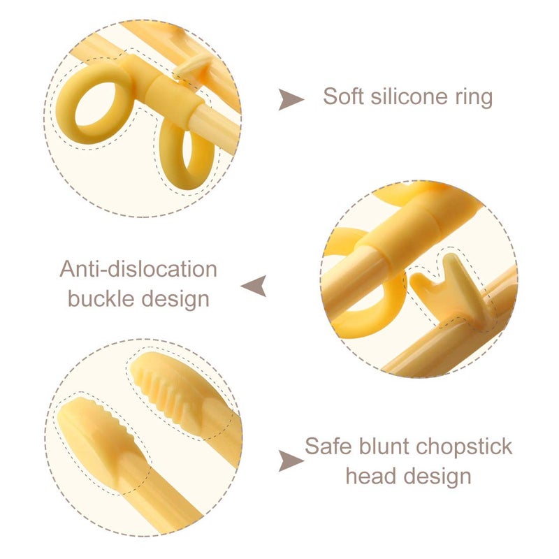 Mannice Training Chopsticks Set for Kids and Beginners,Chopstick Spoon Fork and Case Set,Reusable Learning Chopsticks with Attachable Learning Chopstick Helper - Right Handed Only Stainless Steel Yellow - Image 4